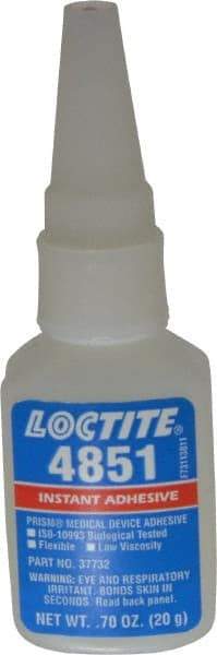 Loctite - 0.70 oz Bottle Clear Instant Adhesive - Series 4851, 20 sec Fixture Time, 24 hr Full Cure Time, Bonds to Fabric, Leather & Paper - Makers Industrial Supply