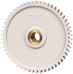 Made in USA - 24 Pitch, 2-1/4" Pitch Diam, 2.333" OD, 54 Tooth Spur Gear - 1/4" Face Width, 5/16" Bore Diam, 43/64" Hub Diam, 20° Pressure Angle, Acetal - Makers Industrial Supply