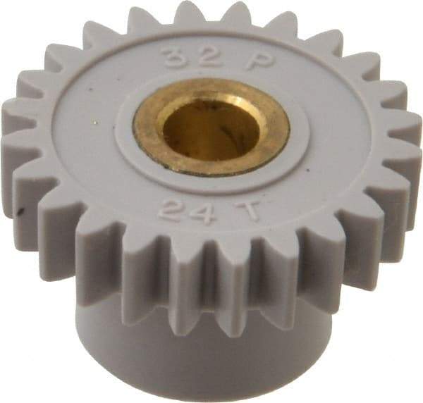 Made in USA - 32 Pitch, 3/4" Pitch Diam, 13/16" OD, 24 Tooth Spur Gear - 3/16" Face Width, 3/16" Bore Diam, 1/2" Hub Diam, 20° Pressure Angle, Acetal - Makers Industrial Supply