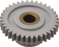 Made in USA - 32 Pitch, 1-1/8" Pitch Diam, 1-3/16" OD, 36 Tooth Spur Gear - 3/16" Face Width, 1/4" Bore Diam, 39/64" Hub Diam, 20° Pressure Angle, Acetal - Makers Industrial Supply