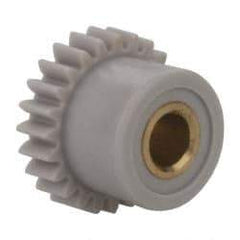 Made in USA - 48 Pitch, 1/2" Pitch Diam, 0.542" OD, 24 Tooth Spur Gear - 1/8" Face Width, 1/8" Bore Diam, 13/32" Hub Diam, 20° Pressure Angle, Acetal - Makers Industrial Supply