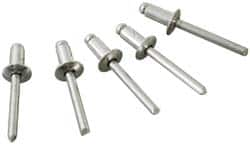 Marson - Button Head Stainless Steel Open End Blind Rivet - Stainless Steel Mandrel, 5/16" to 3/8" Grip, 1/4" Head Diam, 0.129" to 0.133" Hole Diam, 0.525" Length Under Head, 1/8" Body Diam - Makers Industrial Supply