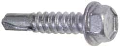 Buildex - #12, Hex Washer Head, Hex Drive, 4" Length Under Head, #3 Point, Self Drilling Screw - Steel - Makers Industrial Supply