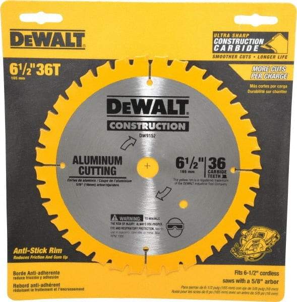 DeWALT - 6-1/2" Diam, 5/8" Arbor Hole Diam, 36 Tooth Wet & Dry Cut Saw Blade - Carbide-Tipped, Standard Round Arbor - Makers Industrial Supply