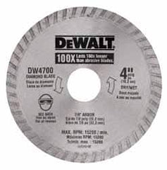 DeWALT - 4" Diam, 7/8" Arbor Hole Diam, Wet & Dry Cut Saw Blade - Diamond-Tipped, Standard Round Arbor - Makers Industrial Supply