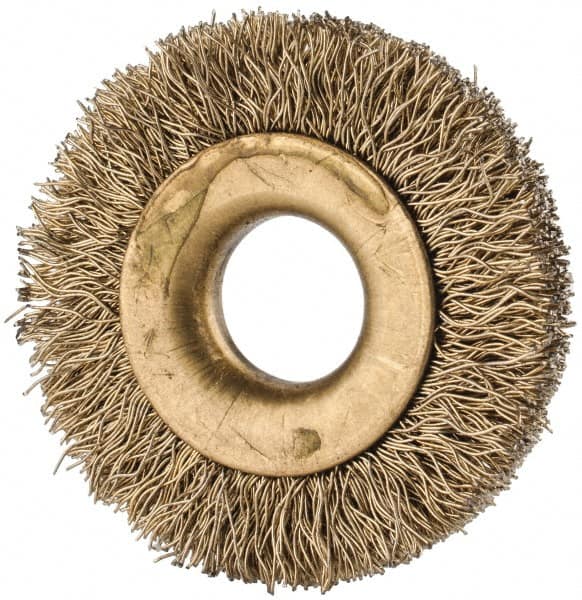 Value Collection - 1-1/4" OD, 3/8" Arbor Hole, Crimped Brass-Coated Steel Wheel Brush - 1/4" Face Width, 1/4" Trim Length, 0.007" Filament Diam, 20,000 RPM - Makers Industrial Supply