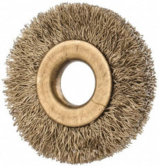 Value Collection - 1-3/8" OD, 3/8" Arbor Hole, Crimped Brass-Coated Steel Wheel Brush - 1/4" Face Width, 3/8" Trim Length, 0.007" Filament Diam, 20,000 RPM - Makers Industrial Supply