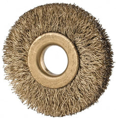 Value Collection - 1-1/2" OD, 3/8" Arbor Hole, Crimped Brass-Coated Steel Wheel Brush - 1/4" Face Width, 3/8" Trim Length, 0.007" Filament Diam, 20,000 RPM - Makers Industrial Supply