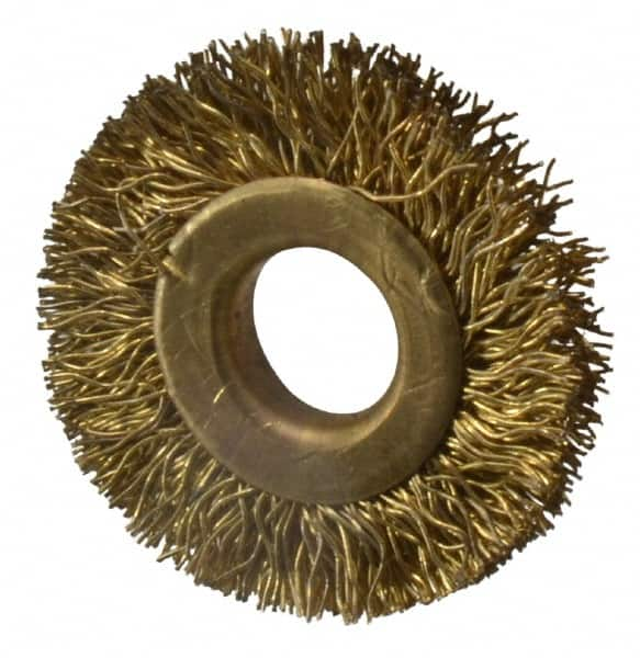 Value Collection - 1-1/4" OD, 3/8" Arbor Hole, Crimped Brass-Coated Steel Wheel Brush - 1/4" Face Width, 1/4" Trim Length, 0.012" Filament Diam, 20,000 RPM - Makers Industrial Supply