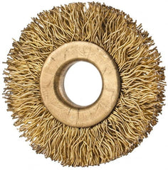 Value Collection - 1-3/8" OD, 3/8" Arbor Hole, Crimped Brass-Coated Steel Wheel Brush - 1/4" Face Width, 3/8" Trim Length, 0.012" Filament Diam, 20,000 RPM - Makers Industrial Supply