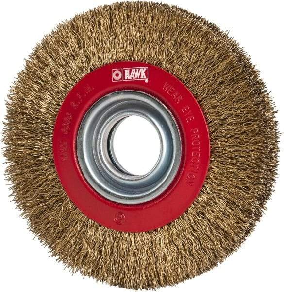 Value Collection - 6" OD, 1-1/4" Arbor Hole, Crimped Brass-Coated Steel Wheel Brush - 11/16" Face Width, 1-1/8" Trim Length, 0.014" Filament Diam, 6,000 RPM - Makers Industrial Supply