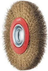 Value Collection - 7" OD, 1-1/4" Arbor Hole, Crimped Brass-Coated Steel Wheel Brush - 3/4" Face Width, 1-1/2" Trim Length, 0.014" Filament Diam, 6,000 RPM - Makers Industrial Supply