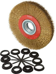 Value Collection - 7" OD, 1-1/4" Arbor Hole, Crimped Brass-Coated Steel Wheel Brush - 1" Face Width, 1-1/2" Trim Length, 0.014" Filament Diam, 6,000 RPM - Makers Industrial Supply