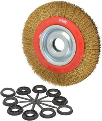 Value Collection - 8" OD, 1-1/4" Arbor Hole, Crimped Brass-Coated Steel Wheel Brush - 3/4" Face Width, 1-11/32" Trim Length, 0.014" Filament Diam, 4,500 RPM - Makers Industrial Supply