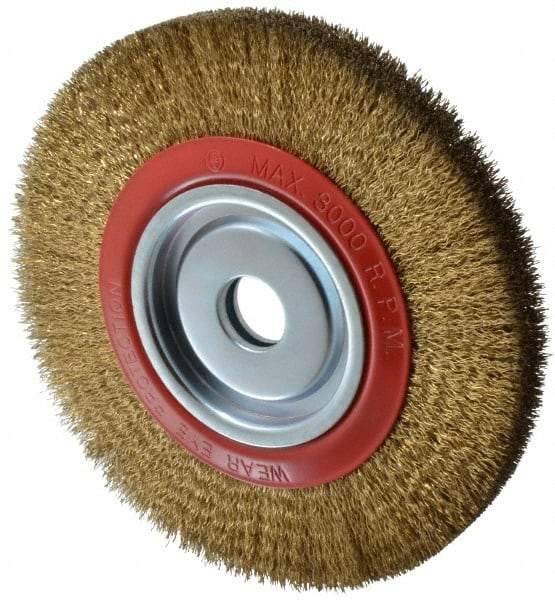 Value Collection - 10" OD, 1-1/4" Arbor Hole, Crimped Brass-Coated Steel Wheel Brush - 1" Face Width, 1-15/32" Trim Length, 0.014" Filament Diam, 3,000 RPM - Makers Industrial Supply