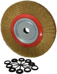 Value Collection - 12" OD, 1-1/4" Arbor Hole, Crimped Brass-Coated Steel Wheel Brush - 1-21/32" Face Width, 2-3/8" Trim Length, 0.014" Filament Diam, 3,000 RPM - Makers Industrial Supply