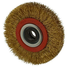 Value Collection - 4" OD, 3/4" Arbor Hole, Crimped Brass-Coated Steel Wheel Brush - 3/4" Face Width, 11/16" Trim Length, 0.012" Filament Diam, 8,000 RPM - Makers Industrial Supply