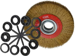 Value Collection - 7" OD, 1-1/4" Arbor Hole, Crimped Brass-Coated Steel Wheel Brush - 3/4" Face Width, 1-1/2" Trim Length, 0.012" Filament Diam, 6,000 RPM - Makers Industrial Supply