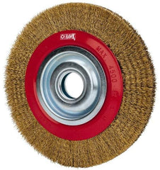 Value Collection - 8" OD, 1-1/4" Arbor Hole, Crimped Brass-Coated Steel Wheel Brush - 3/4" Face Width, 1-11/32" Trim Length, 0.012" Filament Diam, 4,500 RPM - Makers Industrial Supply