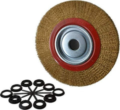 Value Collection - 10" OD, 1-1/4" Arbor Hole, Crimped Brass-Coated Steel Wheel Brush - 1" Face Width, 1-15/32" Trim Length, 0.012" Filament Diam, 3,000 RPM - Makers Industrial Supply