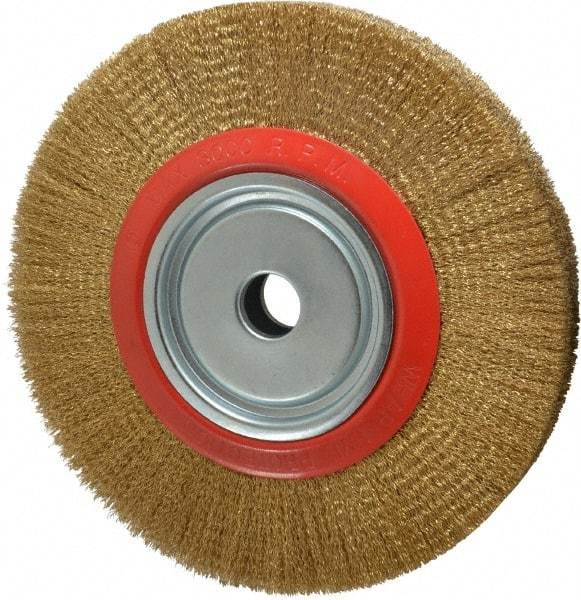 Value Collection - 12" OD, 1-1/4" Arbor Hole, Crimped Brass-Coated Steel Wheel Brush - 1-21/32" Face Width, 2-3/8" Trim Length, 0.012" Filament Diam, 3,000 RPM - Makers Industrial Supply