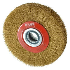 Value Collection - 5" OD, 3/4" Arbor Hole, Crimped Brass-Coated Steel Wheel Brush - 1" Face Width, 1-3/32" Trim Length, 0.007" Filament Diam, 6,000 RPM - Makers Industrial Supply