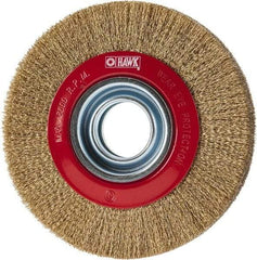 Value Collection - 6" OD, 1-1/4" Arbor Hole, Crimped Brass-Coated Steel Wheel Brush - 1" Face Width, 1-1/8" Trim Length, 0.007" Filament Diam, 6,000 RPM - Makers Industrial Supply