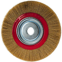 Value Collection - 10" OD, 1-1/4" Arbor Hole, Crimped Brass-Coated Steel Wheel Brush - 1" Face Width, 1-15/32" Trim Length, 0.007" Filament Diam, 3,000 RPM - Makers Industrial Supply