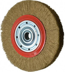 Value Collection - 12" OD, 1-1/4" Arbor Hole, Crimped Brass-Coated Steel Wheel Brush - 1-21/32" Face Width, 2-3/8" Trim Length, 0.007" Filament Diam, 3,000 RPM - Makers Industrial Supply