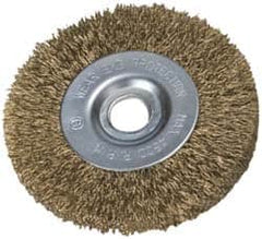 Value Collection - 2" OD, 3/8" Arbor Hole, Crimped Brass-Coated Steel Wheel Brush - 9/32" Face Width, 3/8" Trim Length, 0.007" Filament Diam, 4,500 RPM - Makers Industrial Supply