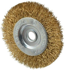 Value Collection - 3" OD, 3/8" Arbor Hole, Crimped Brass-Coated Steel Wheel Brush - 3/8" Face Width, 5/8" Trim Length, 0.012" Filament Diam, 4,500 RPM - Makers Industrial Supply