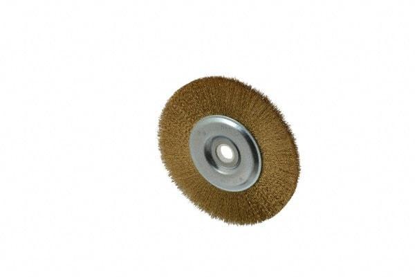 Value Collection - 5" OD, 5/8" Arbor Hole, Crimped Brass-Coated Steel Wheel Brush - 1/2" Face Width, 3/4" Trim Length, 0.012" Filament Diam, 3,750 RPM - Makers Industrial Supply