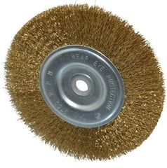 Value Collection - 6" OD, 5/8" Arbor Hole, Crimped Brass-Coated Steel Wheel Brush - 11/16" Face Width, 1-3/8" Trim Length, 0.012" Filament Diam, 6,000 RPM - Makers Industrial Supply