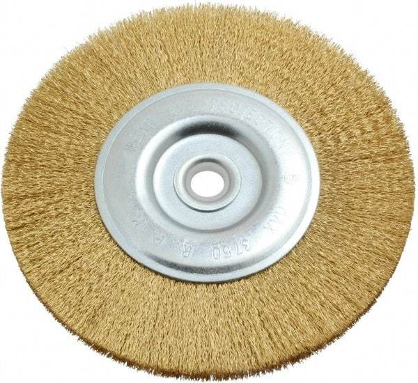 Value Collection - 6" OD, 5/8" Arbor Hole, Crimped Brass-Coated Steel Wheel Brush - 11/16" Face Width, 1-3/8" Trim Length, 0.012" Filament Diam, 3,750 RPM - Makers Industrial Supply