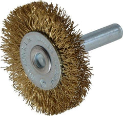 Value Collection - 1-5/8" OD, 1/4" Shank Diam, Crimped Brass-Coated Steel Wheel Brush - 3/16" Face Width, 3/8" Trim Length, 0.015" Filament Diam, 4,500 RPM - Makers Industrial Supply