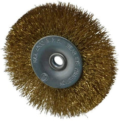 Value Collection - 2-1/2" OD, 1/4" Shank Diam, Crimped Brass-Coated Steel Wheel Brush - 11/32" Face Width, 1/2" Trim Length, 0.008" Filament Diam, 4,500 RPM - Makers Industrial Supply