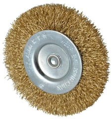 Value Collection - 3" OD, 1/4" Shank Diam, Crimped Brass-Coated Steel Wheel Brush - 3/8" Face Width, 5/8" Trim Length, 0.015" Filament Diam, 4,500 RPM - Makers Industrial Supply