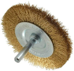 Value Collection - 3" OD, 1/4" Shank Diam, Crimped Brass-Coated Steel Wheel Brush - 3/8" Face Width, 5/8" Trim Length, 0.008" Filament Diam, 4,500 RPM - Makers Industrial Supply