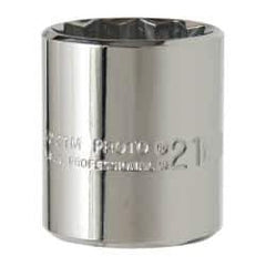 Proto - 3/8" Drive, Standard Hand Socket - 12 Points, 1-3/16" OAL, Chrome Vanadium, Chrome Finish - Makers Industrial Supply