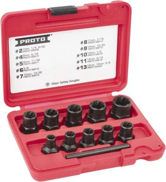 Proto - 10 Piece Socket/Wrench Bolt Extractor Set - Molded Plastic Case - Makers Industrial Supply