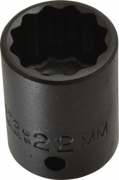 Proto - 1/2" Drive 22mm Standard Impact Socket - 12 Points, 1-1/2" OAL - Makers Industrial Supply