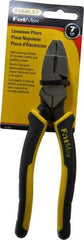 Stanley - 7-5/8" OAL, 1-1/2" Jaw Length x 1" Jaw Width, Side Cutting Linesman's Pliers - Serrated Jaw, Flat Nose Head, Bi-Material Cushion Grip Handles - Makers Industrial Supply