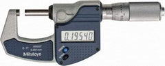 Mitutoyo - 0 to 1" Range, 0.0001" Resolution, Standard Throat, Electronic Outside Micrometer - 0.0001" Accuracy, Friction Thimble, Carbide Face, SR44 Battery, Plastic Case, Includes NIST Traceable Certification of Inspection - Makers Industrial Supply