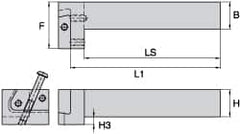 Kennametal - KGME, Left Hand, Indexable Grooving Tool Holder - 25.4mm Shank Height, 25.4mm Shank Width, 140.4mm OAL - Makers Industrial Supply