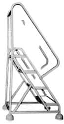 Gillis - 54" 3 Step Ladder - Rolling Steel Office Ladder, 300 Lb Capacity, 30" Platform Height, 24" Base Width x 27" Depth, Rubber Matted - Makers Industrial Supply