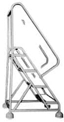 Gillis - 70" 4 Step Ladder - Rolling Steel Office Ladder, 300 Lb Capacity, 40" Platform Height, 25" Base Width x 34" Depth, Rubber Matted - Makers Industrial Supply