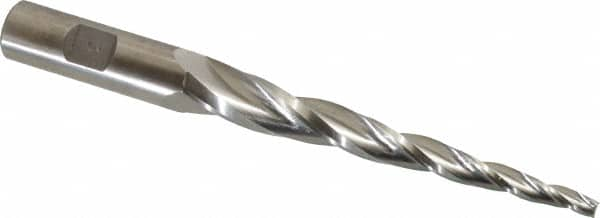 Made in USA - 3° Taper Angle per Side, 3/16" Small End Diam, 4" LOC, High Speed Steel 3 Flute Tapered Square End Mill - 6-1/2" OAL, 5/8" Shank Diam, Spiral Flute - Makers Industrial Supply