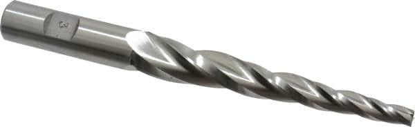 Made in USA - 3° Taper Angle per Side, 1/4" Small End Diam, 4" LOC, High Speed Steel 3 Flute Tapered Square End Mill - 6-1/2" OAL, 5/8" Shank Diam, Spiral Flute - Makers Industrial Supply