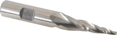 Made in USA - 7° Taper Angle per Side, 3/32" Small End Diam, 1-1/2" LOC, High Speed Steel 3 Flute Tapered Square End Mill - 3-1/4" OAL, 1/2" Shank Diam, Spiral Flute - Makers Industrial Supply