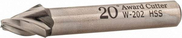 Made in USA - 20° Taper Angle per Side, 1/8" Small End Diam, 1/2" LOC, High Speed Steel 3 Flute Tapered Square End Mill - 2-1/2" OAL, 3/8" Shank Diam, Spiral Flute - Makers Industrial Supply